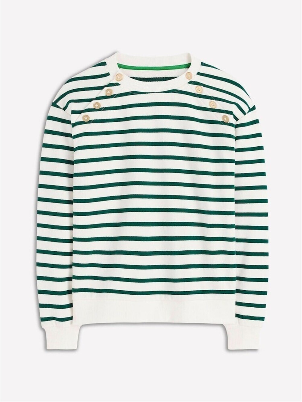 NWOT Boden Green & White Striped Button Shoulder Sweatshirt Size M - Picture 4 of 12